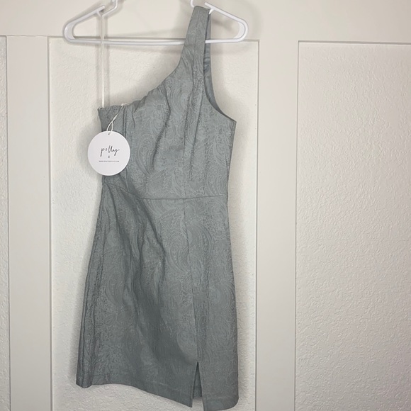 Textured paisley fabric, one  shoulder mini dress - Picture 1 of 5